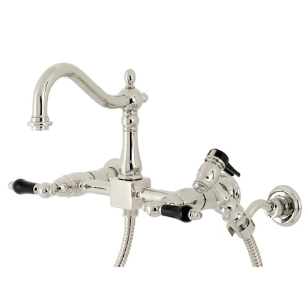 Kingston Brass Duchess Wall Mount Bridge Kitchen Faucet W/Brass Sprayer, Nickel KS1266PKLBS